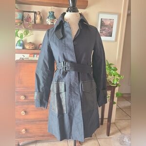 THEORY TRENCH COAT STYLE CEDRICA_COLISEUM COTTON & LEATHER NAVY & BLACK SZ P